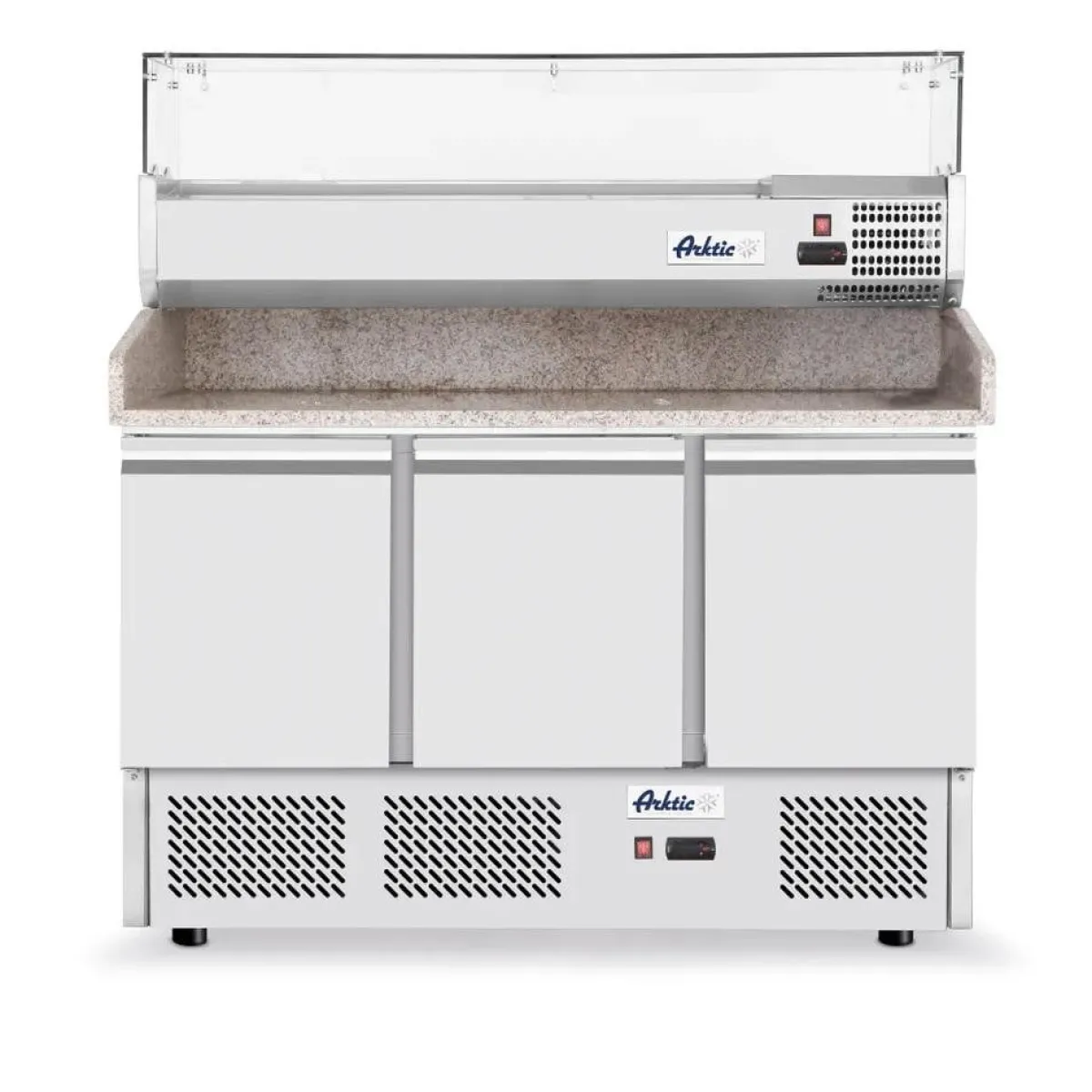 Hendi Arktic Pizzawerkbank met 3 deuren en koelvitrine 380+40L