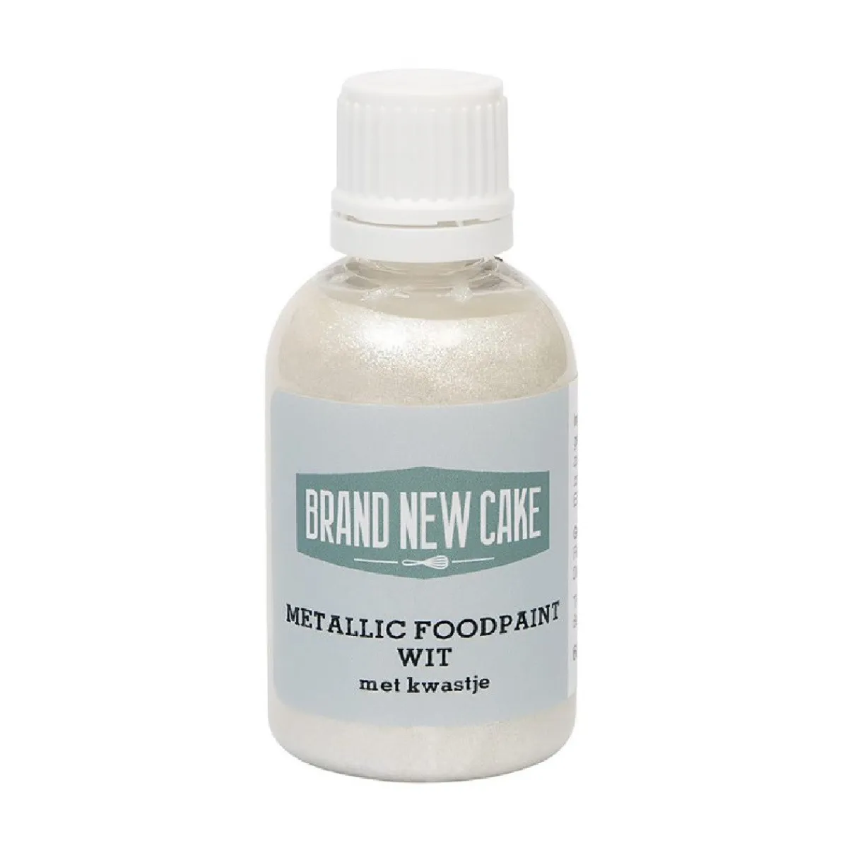 BrandNewCake Metallic Food Paint Wit met Kwastje 60g
