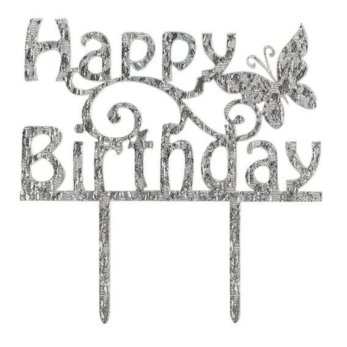 Sale Culpitt Taarttopper Acryl Happy Birthday Zilver 150x85mm