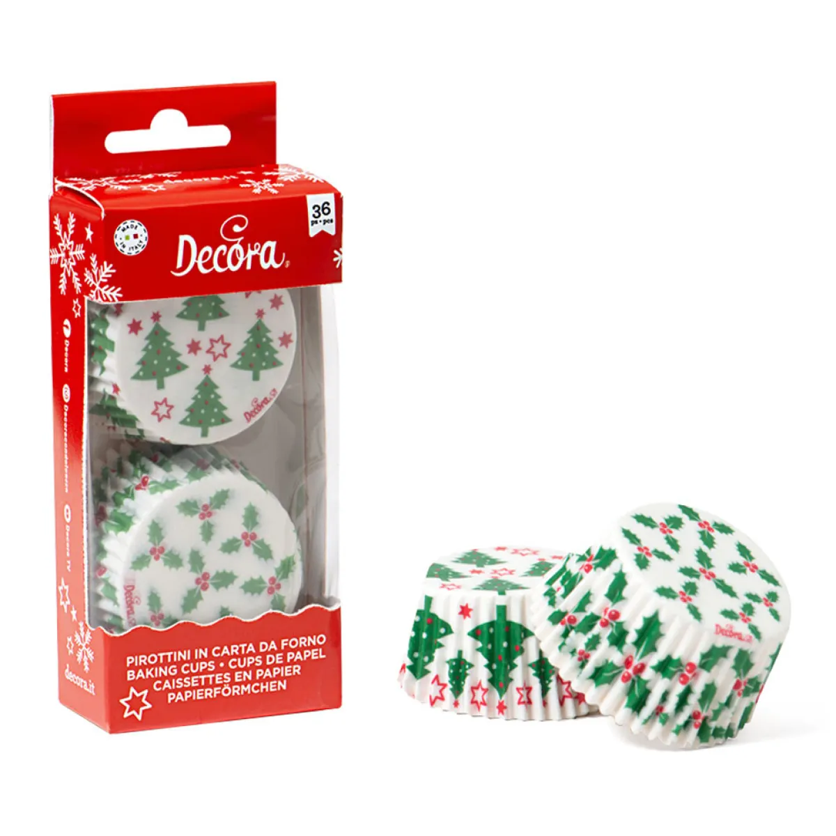 Online Decora Cupcake Vormpjes Kerstboom & Hulst Ø50x32(h) mm 36 stuks