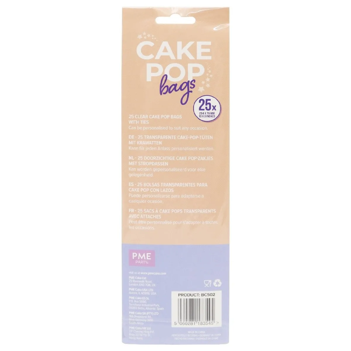 Online PME Cakepop zakjes met zilveren strikjes 25x7,6cm 25st.