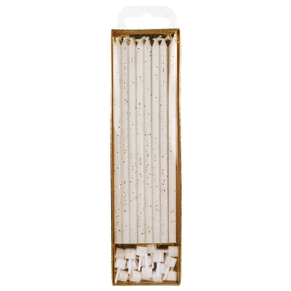 Clearance PME Taartkaarsjes Glitter Wit Extra Lang (15cm) Set/16