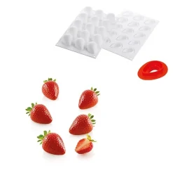 New Silikomart Siliconen Bakvorm Aardbei (15x) 4,8cm +cutter
